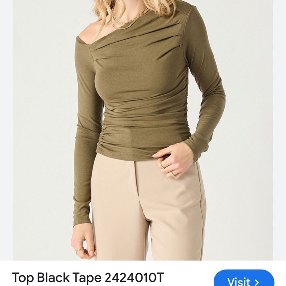 Olive green black tape brand asymmetrical top - Picture 1 of 3